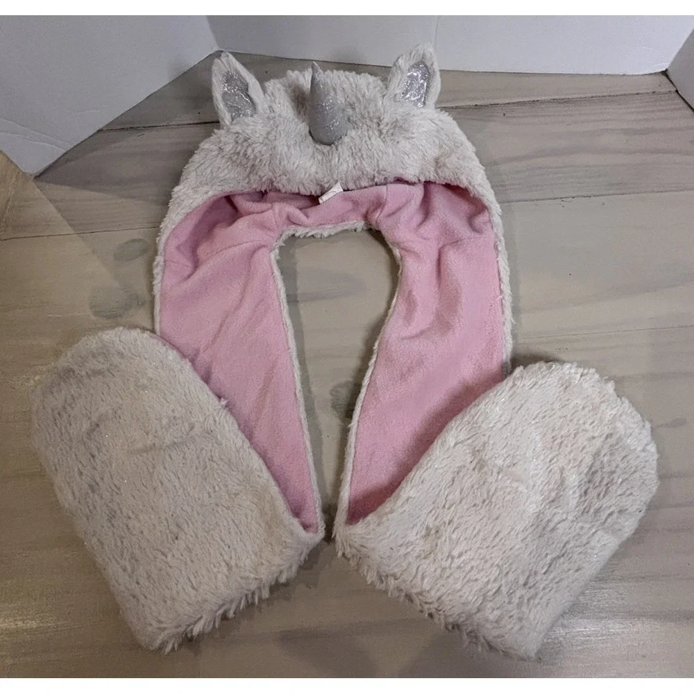 Capelli New York Unicorn‎ Hat Scarf Mittens Set Faux Fur Pink Girls Furry One Sz